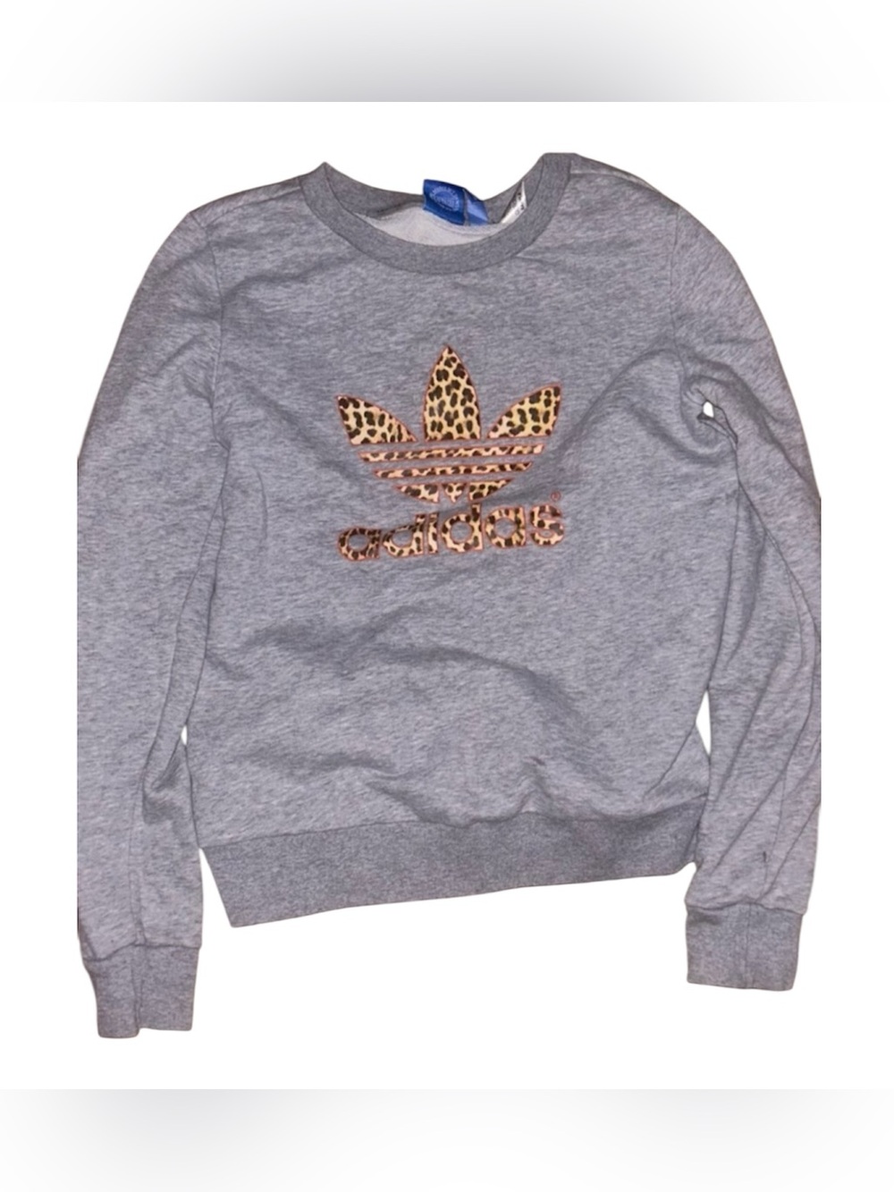 adidas Gray Crewneck Sweatshirt with Leopard Trefoil